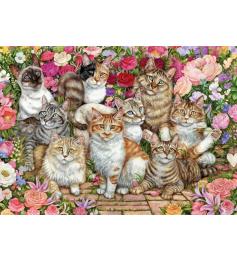 Puzzle 1000 pièces Falcon Cats in Flowers