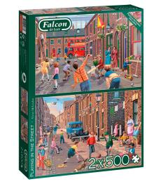 Puzzle Faucon jouant dans la rue 2 x 500 pièces