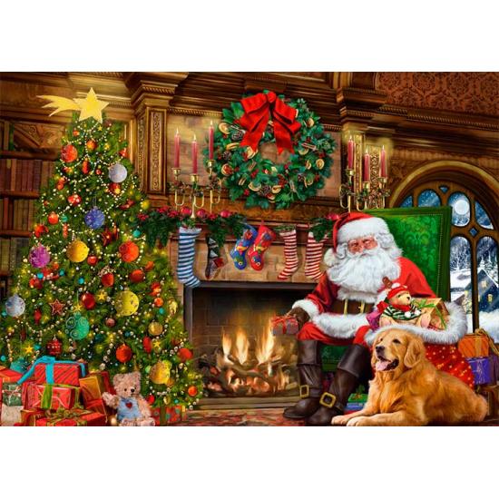 Puzzle 500 pièces Père Noël Faucon près de la Cheminée