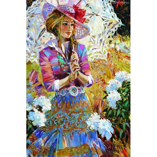 Puzzle Fille dorée avec parapluie ouvert 1000 pièces