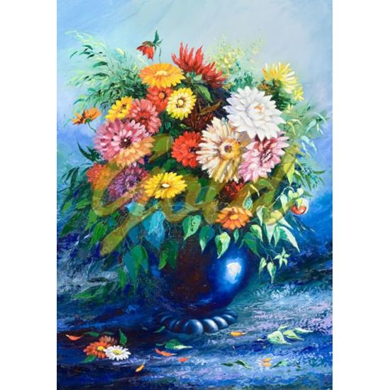 Puzzle Fleurs dorées dans un vase bleu 500 pièces