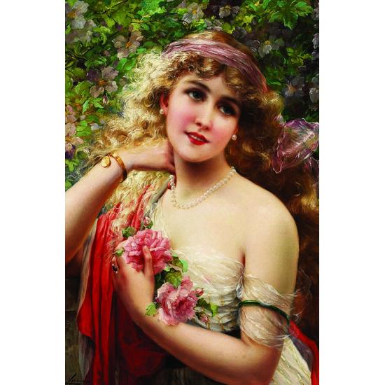 Puzzle Doré Jeune femme aux roses 1000 pièces