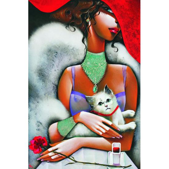 Puzzle Doré Femme au Chat 1000 Pièces
