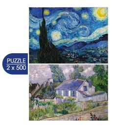 Puzzle Grafika Nuit étoilée et Maison à Auvers  1000 pièces