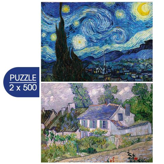 Puzzle Grafika Nuit étoilée et Maison à Auvers 2x500 pièces