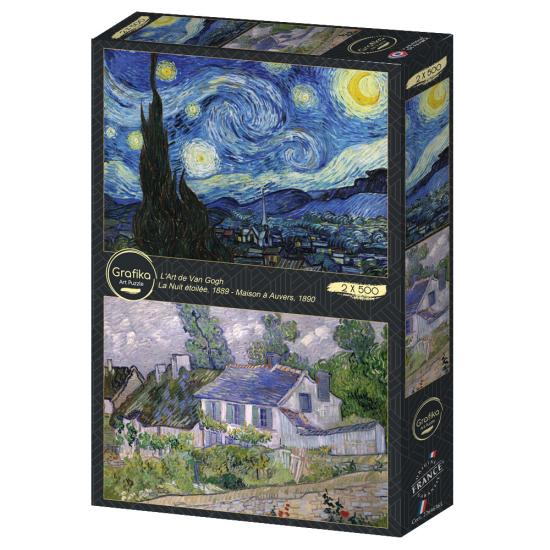 Puzzle Grafika Nuit étoilée et Maison à Auvers 2x500 pièces