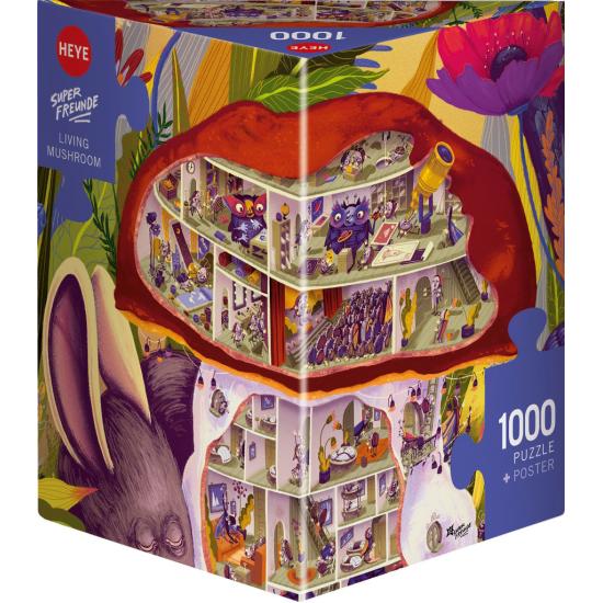Heye Puzzle Champignon Vivant, boîte triangulaire 1000 pièces
