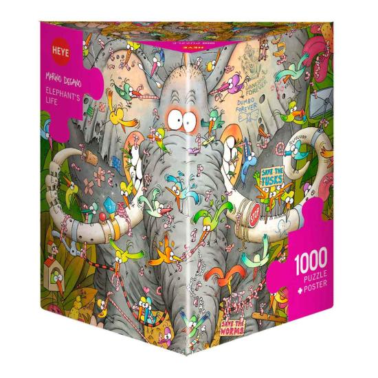 Heye Puzzle Elephant Life, boîte triangulaire 1000 pièces