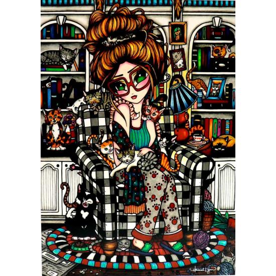 Puzzle Jacarou La Folle aux Chats de 1000 Pièces