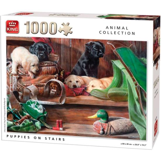 Puzzle Roi Chiots de chasse sur les marches 1000 pièces
