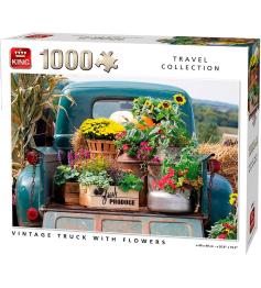 Puzzle Puzzle King Camion Vintage Avec Fleurs 1000 Pièces