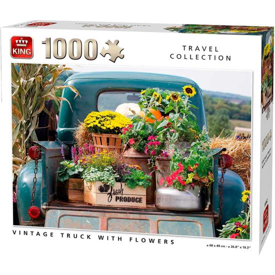 Puzzle Puzzle King Camion Vintage Avec Fleurs 1000 Pièces