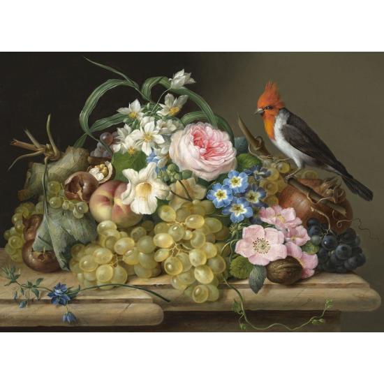 Puzzle Nova Nature Morte de Fleurs, Fruits et Oiseau 1000 Pièces