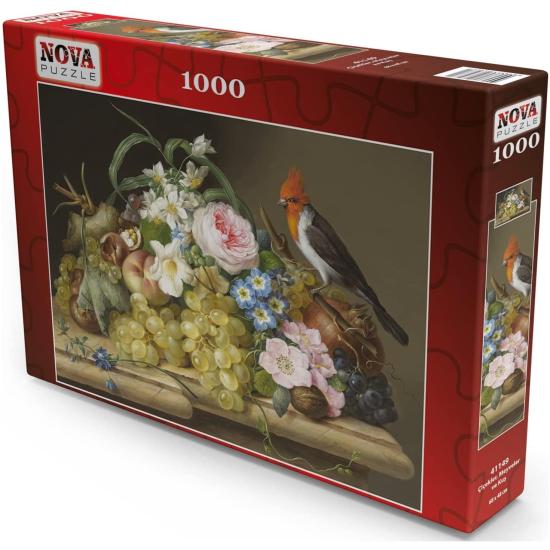 Puzzle Nova Nature Morte de Fleurs, Fruits et Oiseau 1000 Pièces