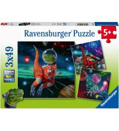 Ravensburger Puzzle Dinosaures dans l'Espace 3x49 Pzs