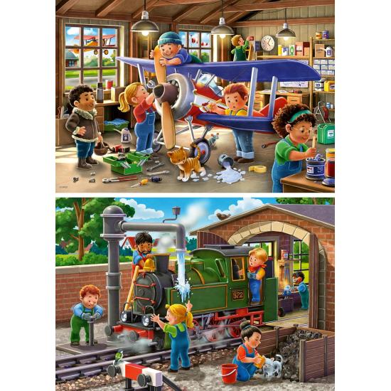Puzzle Ravensburger Maintenance des trains et des avions 2x24 pi