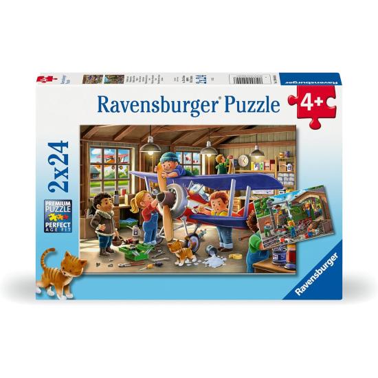 Puzzle Ravensburger Maintenance des trains et des avions 2x24 pi