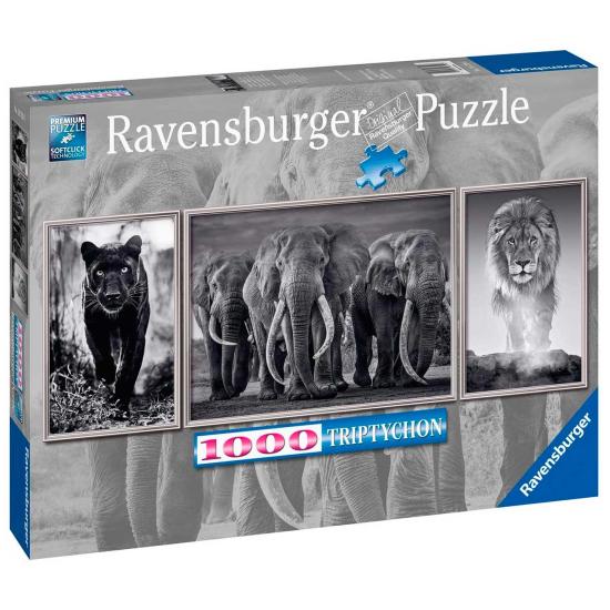 Ravensburger Triptyque Panthère, Eléphants et Lion Puzzle de 100