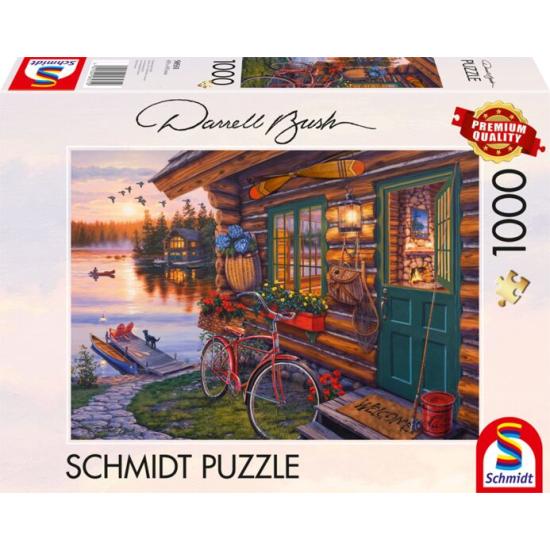 Puzzle Schmidt Cabane au bord du lac avec vélo 1000 pièces